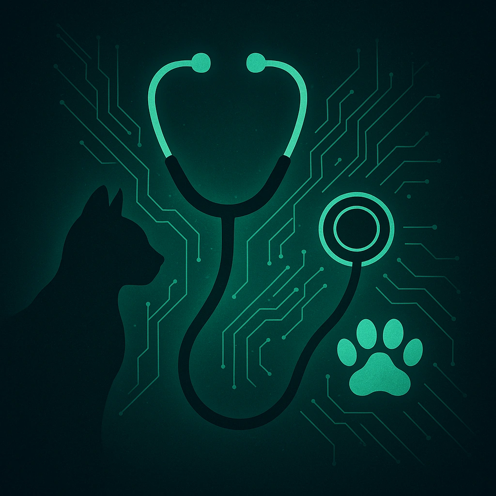 Stethoscope and paw print with circuits